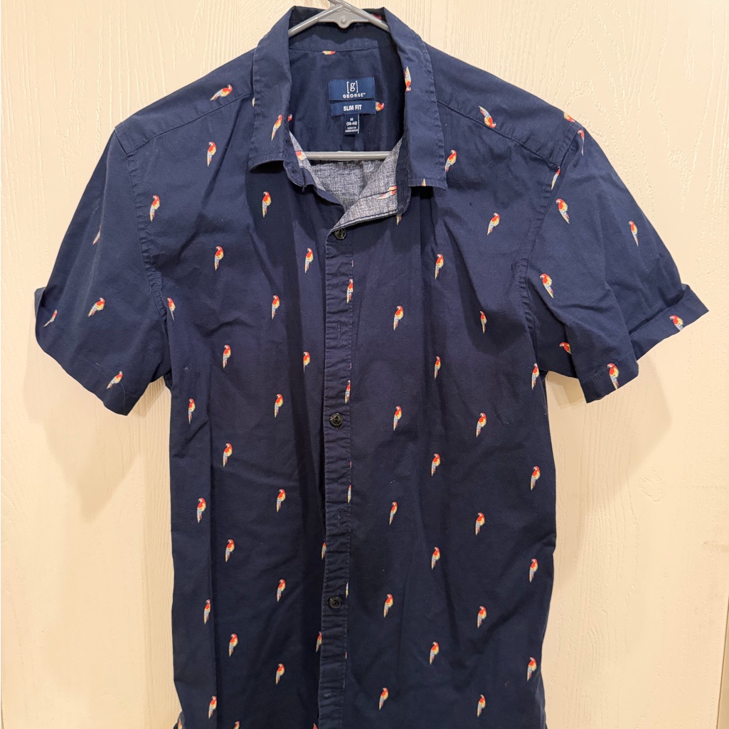George Dark Blue Shirt With Parrot Design